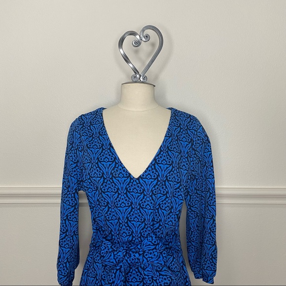 Boden Blue and Black Floral Print Dress - Picture 3 of 13